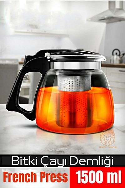 Transformacion French Press Glass Teapot with Strainer 1500 ml Herbal Tea Infuser 720943