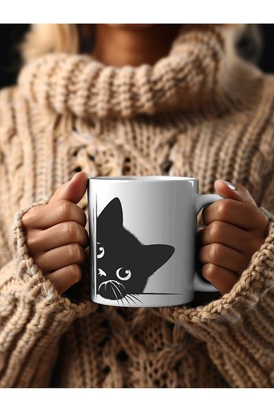 Evion Special Design Ceramic Mug with Cat Image - Gift Mug