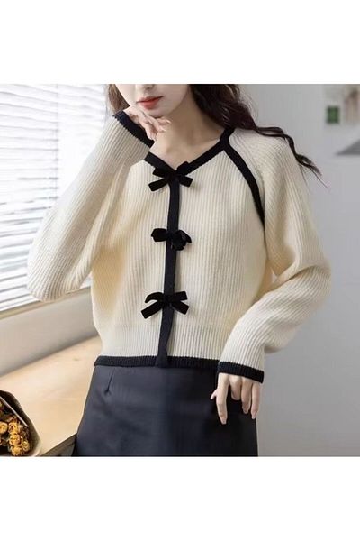 banessa Women's Knitwear Bow Detailed, Ribbon Sweater