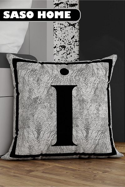 SasoHome Gray Letter Cushion Pillow Case - Letter I - Gray Background Decorative Gift Cushion Pillow Case