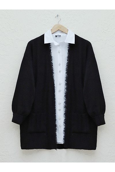 Modamorfo Tassel Detailed Pocketed Knitwear Cardigan - Black