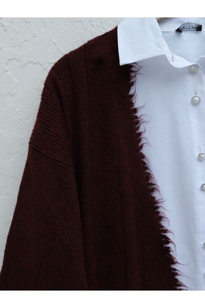Modamorfo Claret Red Knitwear Cardigan with Pockets and Tassel Detail
