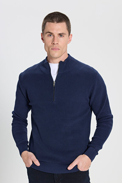 WRANGLER Regular Fit Normal Kesim %100 Pamuk Fermuar Detaylı Lacivert Triko K...