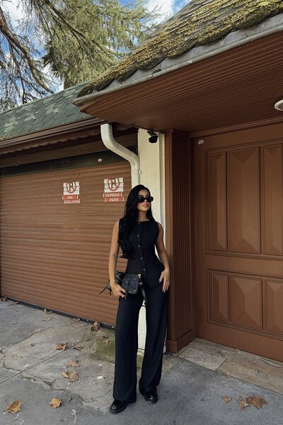 Eyyo Μαύρο Lamarie Κοστούμι με δέσιμο στη μέση στο κάτω μέρος ATE-1761