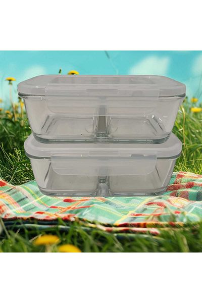 LAV Feyzade Fresco Glass Set of 2 Locked 720Cc White Storage Container with Lid