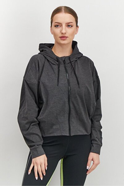 Puma سترة تدريب نسائية مريحة بغطاء رأس وسحّاب كامل، لون أسود هيذر