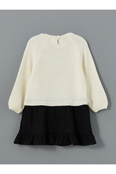 LC Waikiki Sukienka dla dziewczynki z dzianiny z okrągłym dekoltem i wstążką