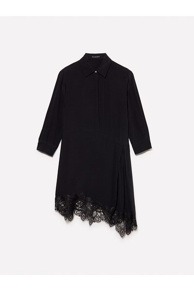 Sisley Γυναικείο μαύρο 100% βισκόζη φόρεμα με ασύμμετρο πουκάμισο με δαντέλα