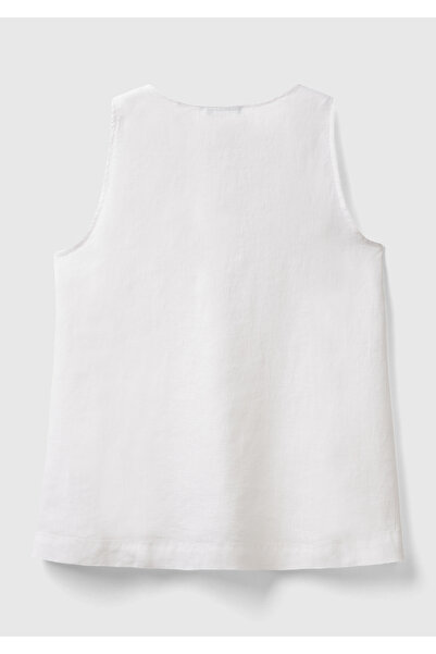 United Colors of Benetton Bluză albă, 100% in, cu decolteu în V, fără mâneci, cu croiala largă