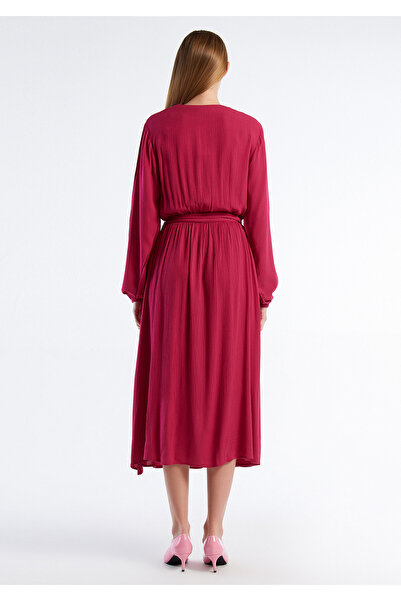 United Colors of Benetton Γυναικείο φούξια 100% παχύρρευστο φόρεμα με μακρυμάνικο διπλό στήθος