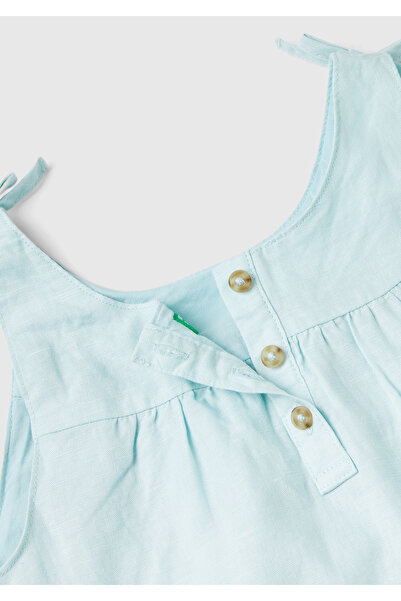 United Colors of Benetton Rochie pentru fetiță, albastru deschis, cu bretele cu fundă, cu croiala relaxată