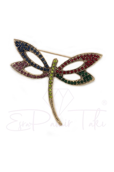 Esra Pamir Bronz Renk Renkli Zirkon Taşlı Yusufcuk Broş