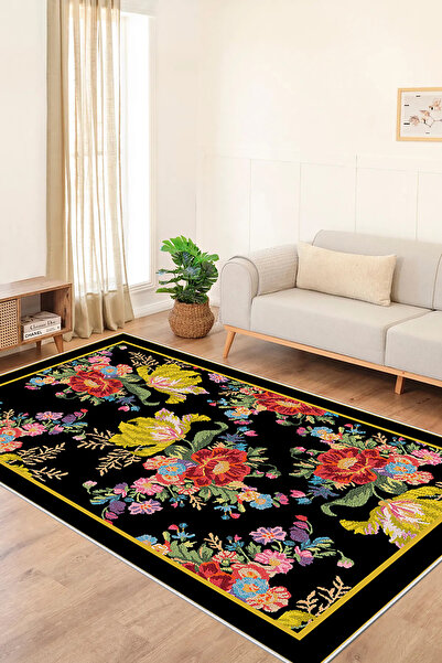 HaLıFoRuM Salon Halısı Çiçek Desen Kaymaz Halı Yıkanabilir Dekoratif Halı SD-...