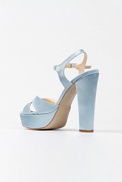 Mimy Shoes Bebe Mavisi Saten Klasik Ayakkabı Kalın Topuklu Kadın Abiye Ayakkabı 93056ae