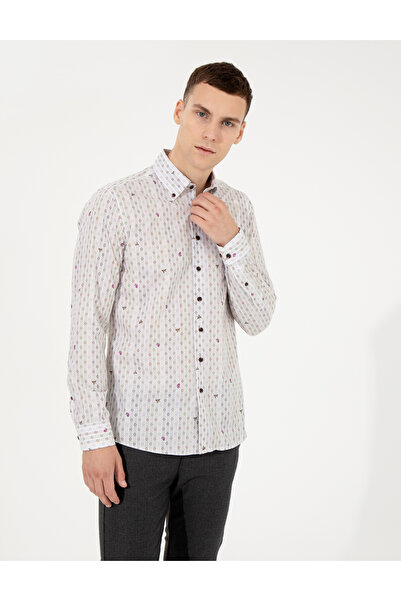 Pierre Cardin Ανοιχτό καφέ εφαρμοστό μακρυμάνικο πουκάμισο 50259510-VR002