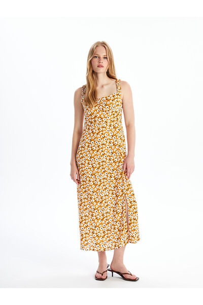 LC Waikiki فستان نسائي برقبة قلب ساري ساري برقبة زهرية من LCW Vision