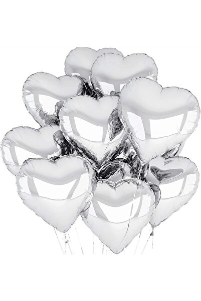 AL - KAR TİCARET Metalized Shiny Silver Heart Shaped Flying Balloon Foil 18 I...