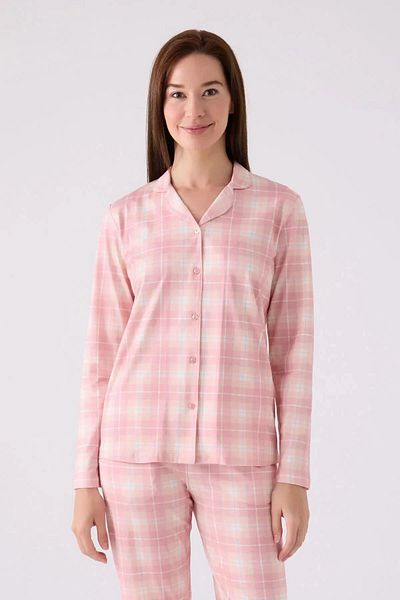 Pierre Cardin Women's Plaid 100% Cotton Button Pajamas Set