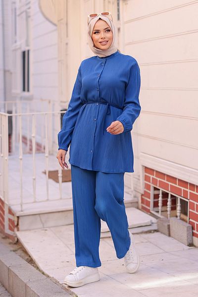 MİSSKAYLE Indigo Hijab - Judge Collar Detailed Suit