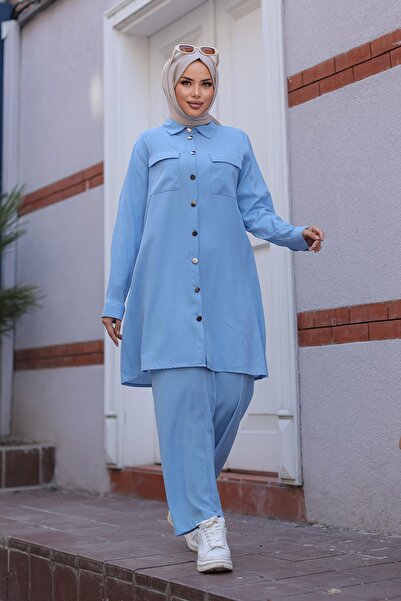 MİSSKAYLE Σετ Hijab Baby Blue με λεπτομέρεια τσέπης