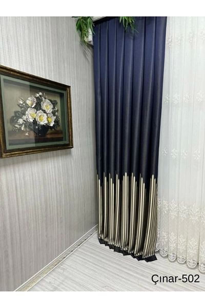 NİVEMESHOME Nivemeshome Çınar Navy Blue 502 1/3 Frequent Pleated Background Curtain Apm