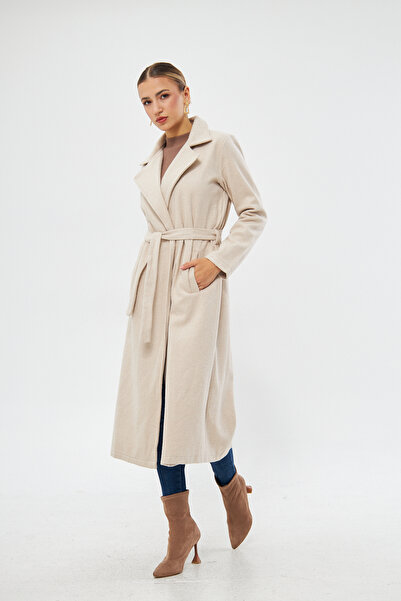 Oyga Stone Detailed Women's Winter Unlined Cashmere Coat