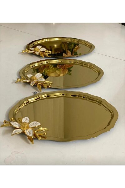 Genel Markalar GOLD OVAL PAPATYA DETAY 3 lü  ÇAY KAHVE SERVİS İKRAM SUNUM SÖZ...
