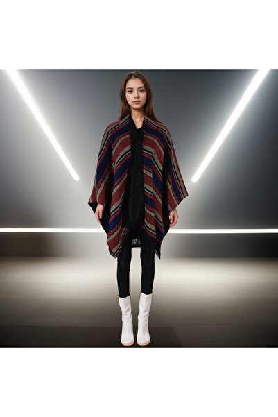 Siesta Fashion Kışlık Kadın Panço - Otantik Desenli