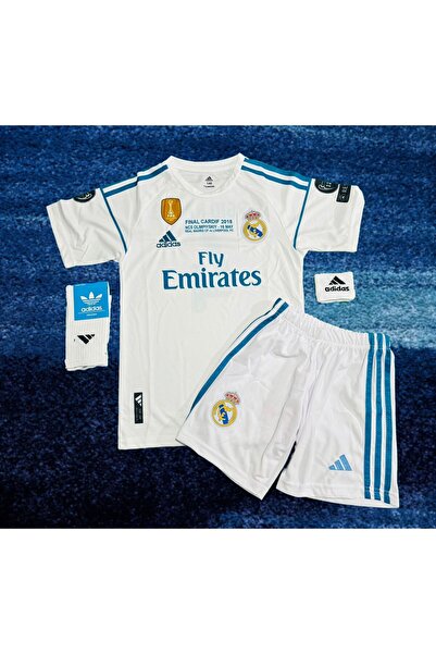 yenteks Real.Madrid. Sergio Ramos 2018 Şampiyonlar  Ligi  Beyaz  Çocuk Forma Takımı 4 Parça