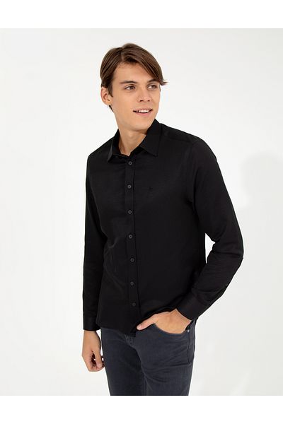 Pierre Cardin Μαύρο Slim Fit Dobby Classic πουκάμισο 50260290-VR046