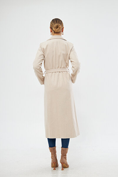 Oyga Stone Detailed Women's Winter Unlined Cashmere Coat