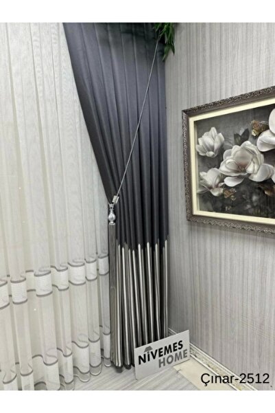 NİVEMESHOME Nivemeshome Çınar Antracit 2512 1/3 Draga de fundal plisată Apm