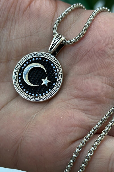 cheetah quality Ay Yıldız 925 Ayar Gümüş Özel Yapım Handmade Erkek Kolye