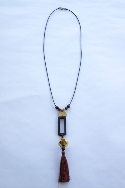 Lila Rosa Püsküllü Otantik Etnik Uzun Kolye