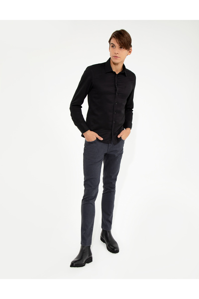 Pierre Cardin Siyah Slim Fit Armürlü Klasik Gömlek 50260290-VR046