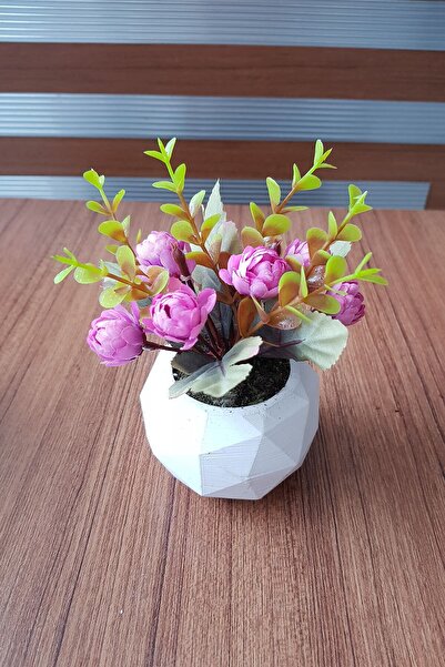 adresiburasi Beton Saksıda Yapay Banko Çiçeği Koyu Pembe