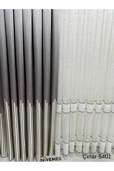 NİVEMESHOME Nivemeshome Çınar Silver 5401 1/3 Close Pleated Background Curtain Apm