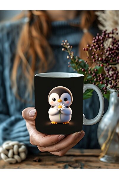 Evion Cute Animal Holding Daisy Themed 3D Design Ceramic Mug - Gift Mug