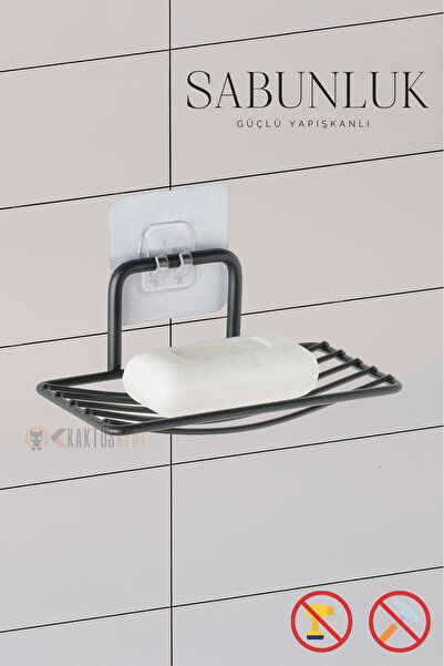 KaktüsKedi Güçlü Yapışkanlı Siyah Katı Sabunluk