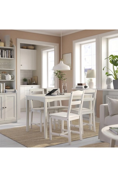 IKEA mutfak masası takımı BEYAZ 4 sandalyeli masa uzunluğu: 118cm masagenişliği: 74cmyüksekliği:75cm
