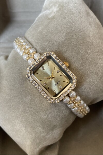 Leerybee Özel Saat Kutulu İncili Zirkon Taşlı Kadın Kol Saati Sevgiliye Anneye Yılbaşı Doğum Günü Hediye