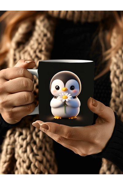 Evion Cute Animal Holding Daisy Themed 3D Design Ceramic Mug - Gift Mug