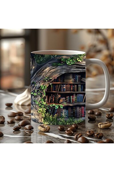 Evion 3D Design Printed Bookshelf Ceramic Mug - Gift