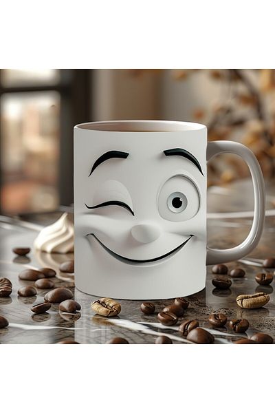 Evion Expression Face Themed 3D Design Ceramic Mug - Gift Mug