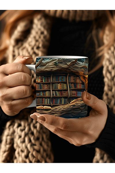 Evion 3D Design Printed Bookshelf Ceramic Mug - Gift