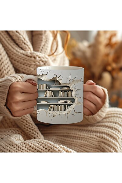 Evion 3D Design Printed Bookshelf Ceramic Mug - Gift