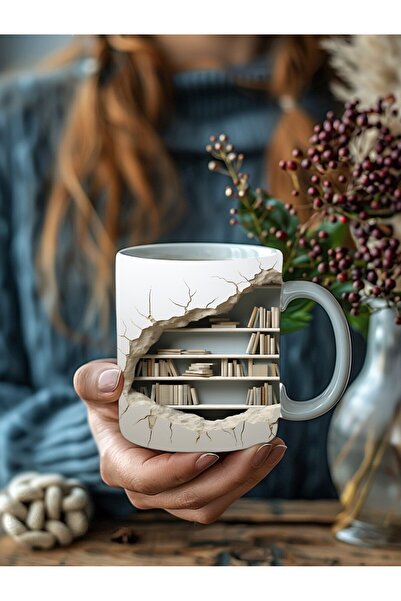 Evion 3D Design Printed Bookshelf Ceramic Mug - Gift