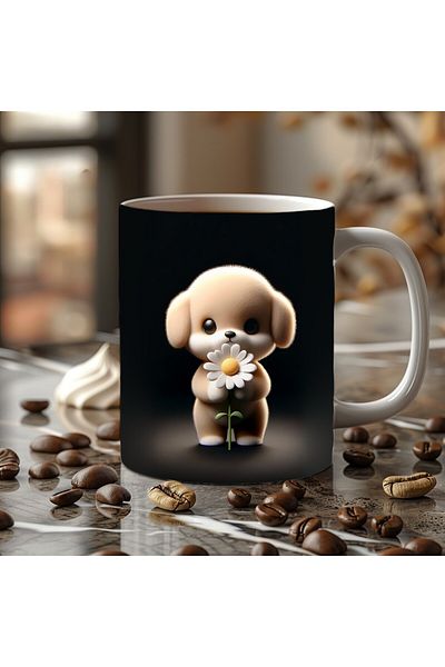 Evion Cute Animal Holding Daisy Themed 3D Design Ceramic Mug - Gift Mug