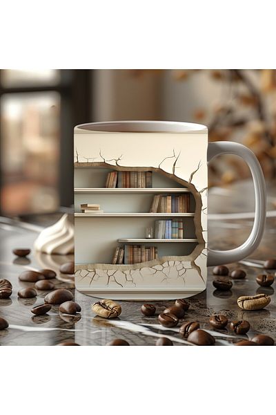 Evion 3D Design Printed Bookshelf Ceramic Mug - Gift