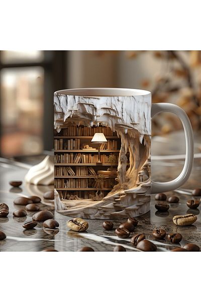 Evion 3D Design Printed Bookshelf Ceramic Mug - Gift